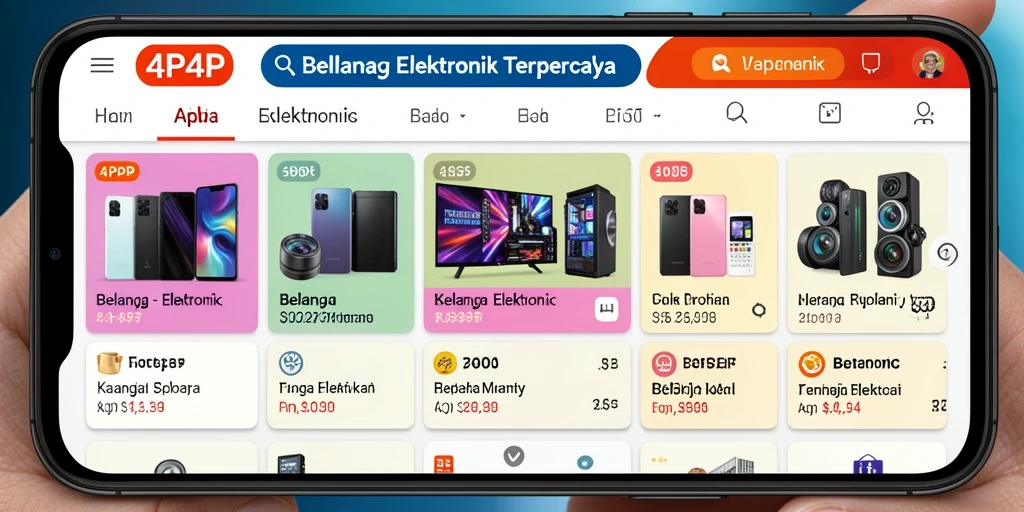 Antarmuka aplikasi 4P4P menampilkan beragam produk elektronik yang menarik.