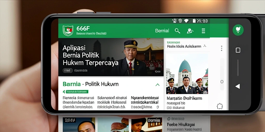 Antarmuka aplikasi 666F menampilkan berita politik dan hukum terkini.