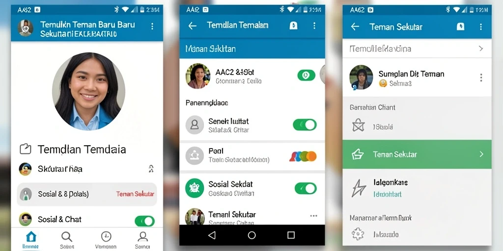 Tampilan antarmuka AA62 yang user-friendly untuk mencari teman baru.