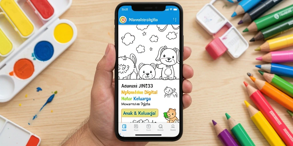 Tampilan antarmuka JIN33 dengan gambar mewarnai yang interaktif.