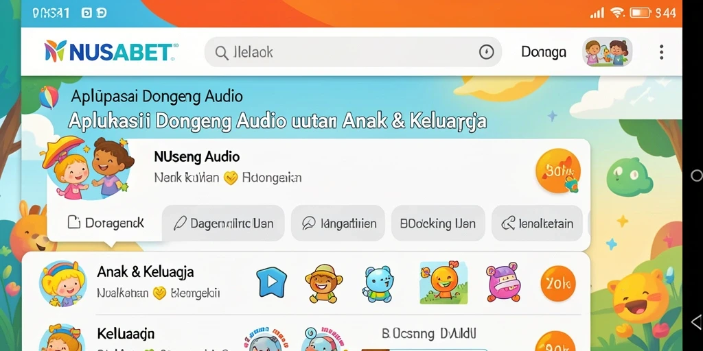 Tampilan antarmuka NUSABET dengan pilihan dongeng audio yang beragam.